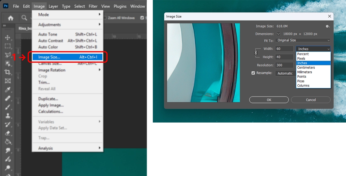 Photoshop: Set canvas size to desired print size