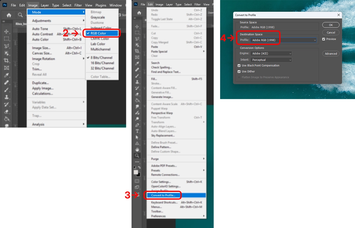 Photoshop: Convert to Profile dialog