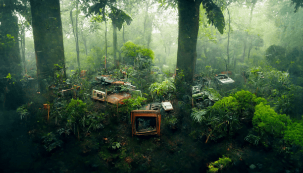 Tyler P. aerial view of jungle covered in 1980s box tvs diorama fddb70c9 e3c7 4b5f 96f1 bf1e08ecc7b5 1