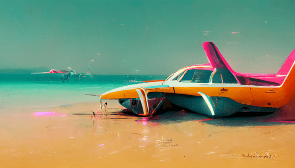 Tyler P. imagine 1970s airplane parked on tropical beach 3c32f4bd da61 4d82 812b 66cbfa35b22e