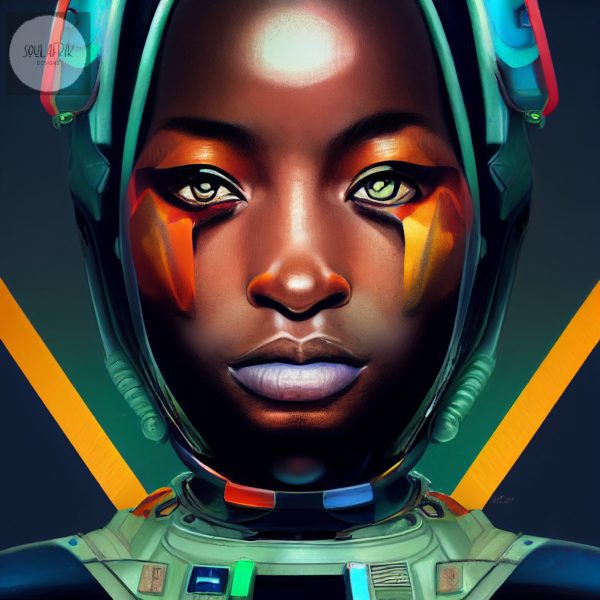 futuristic african space warrior portrait