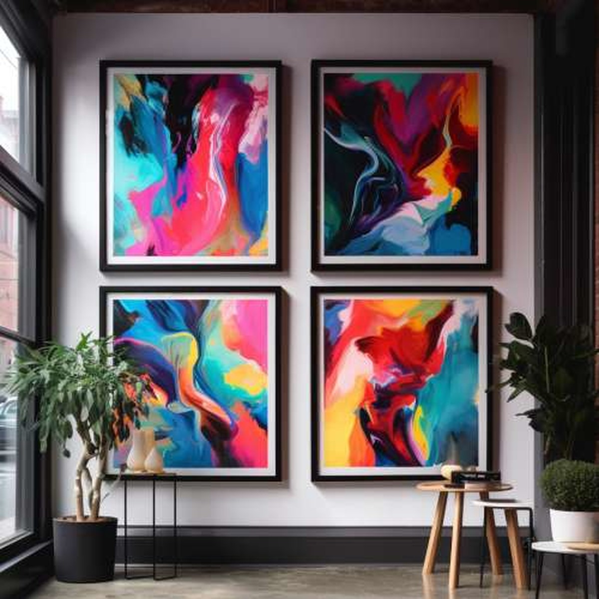 Four captivating art posters to install in windows of a modern house